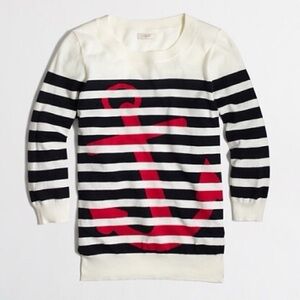 J.Crew Hamptons nautical intarsia navy white striped red anchor sweater M